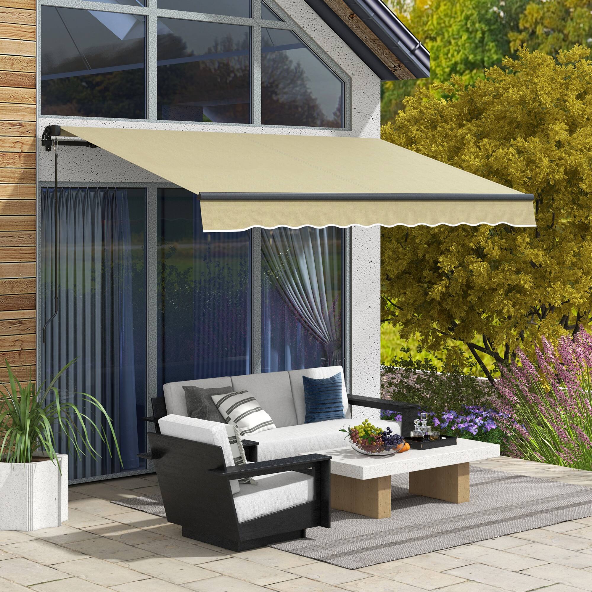 Alt View 1. Outsunny - 10' x 8' Retractable Awning, Patio Awning Sunshade Shelter with Manual Crank Handle, 280gsm UV Resistant Fabric - Beige.
