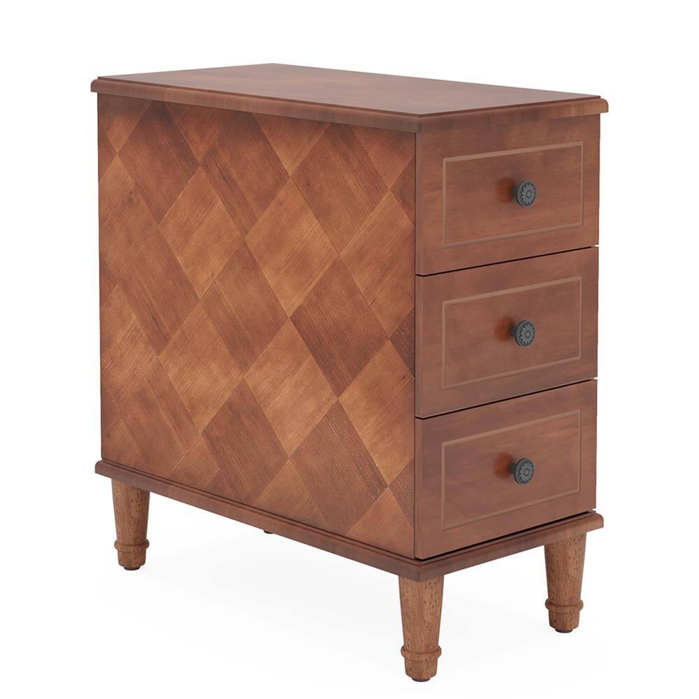 Kadyn - Sofa Side End Table, End Table, Couch Table,Wood Nightstand, Fully Assembled Narrow Side Table with 3 Drawers - Brown