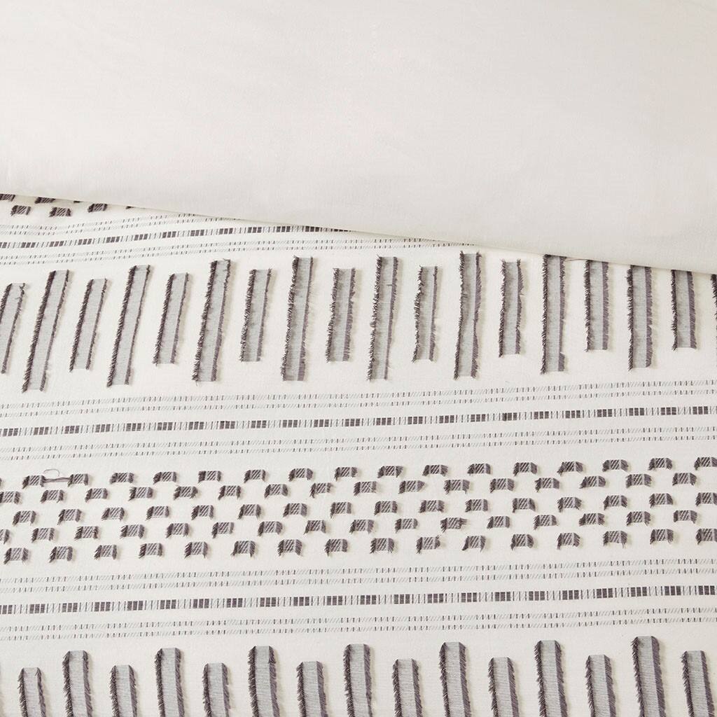 Alt View 5. Gracie Mills - Gracie Mills Donny Farmhouse Geometric Striped Cotton Jacquard Duvet Set - Ivory/Charcoal.