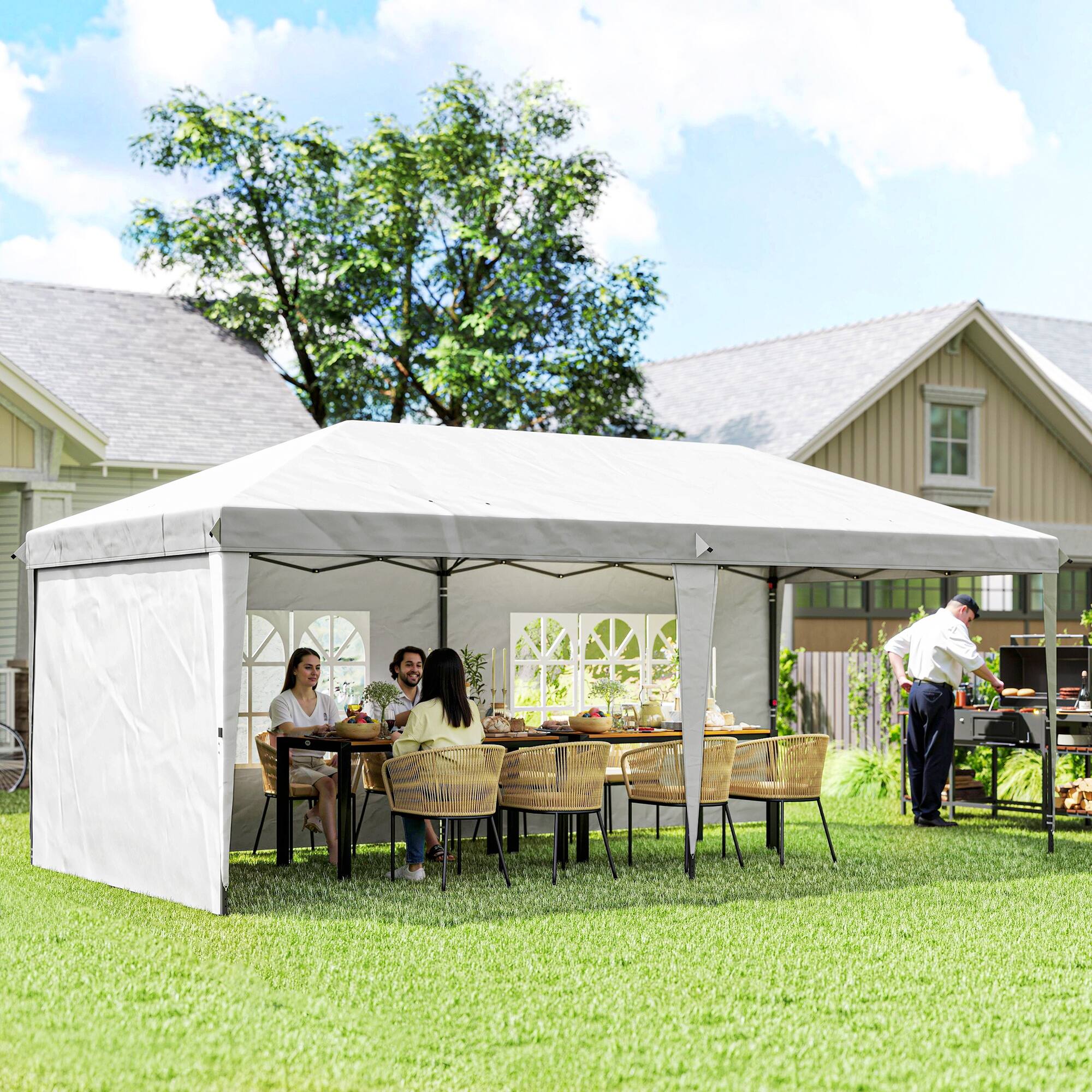 Alt View 1. Outsunny - x 20' Pop Up Canopy Tent with 4 Sidewalls, Instant Gazebo with Carry Bag for Garden - White.