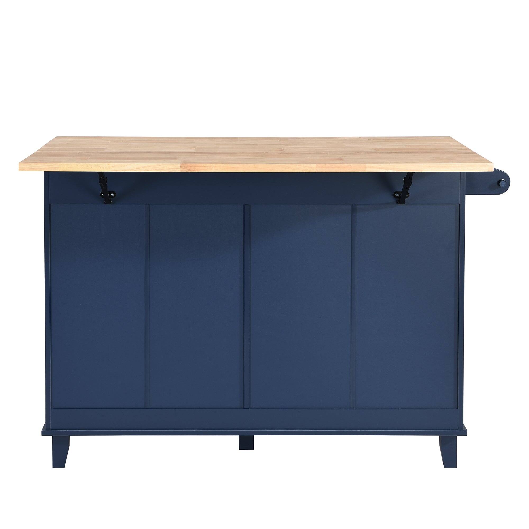 Front. Boyel Living - Multifunctional Farmhouse Kitchen Island Set with Storage and 2 Stools - Blue+Black+Brown.