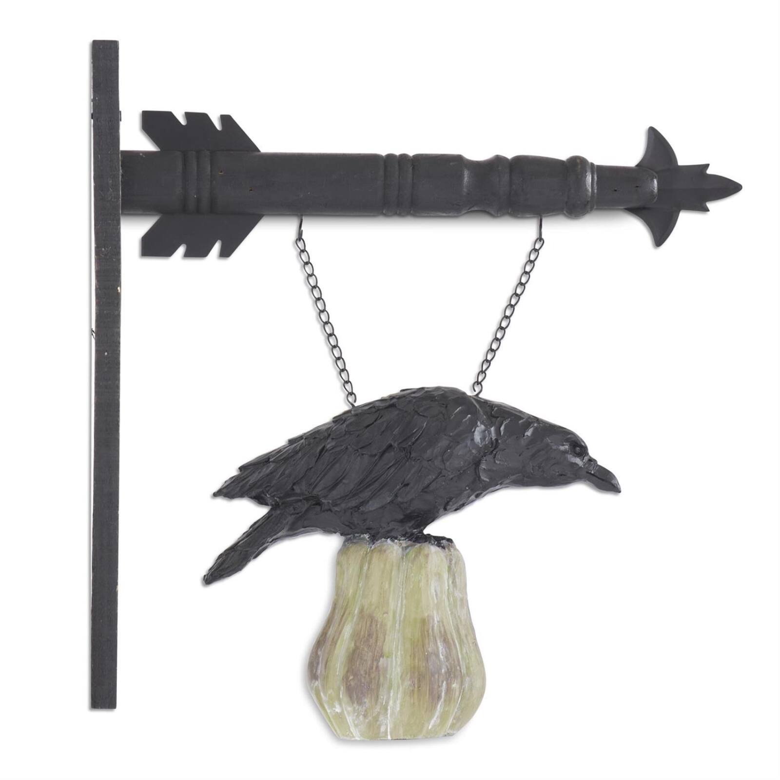 Angle. K&K Interiors - K&K Interiors Black Crows on White Pumpkin Resin Halloween Arrow Replacement Sign 9.75 inch - Arrow Sold Separately - Multicolor.