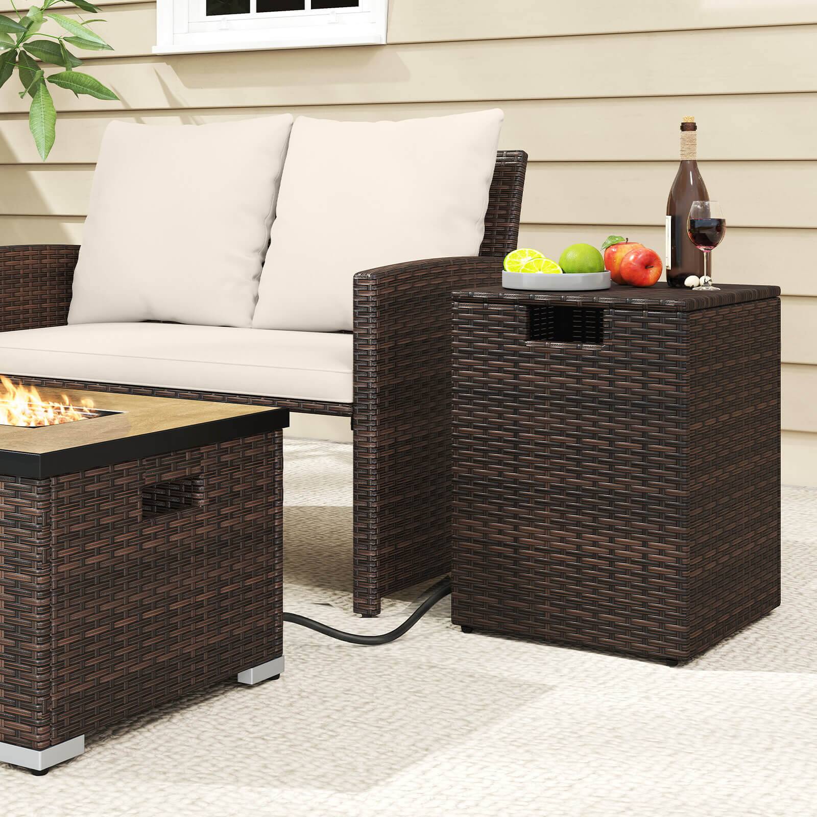 Alt View 3. Costway - Costway Propane Tank Cover Table,16 Inch Square PE Rattan Gas Tank Storage Box with Flip Lid - Mix Brown.