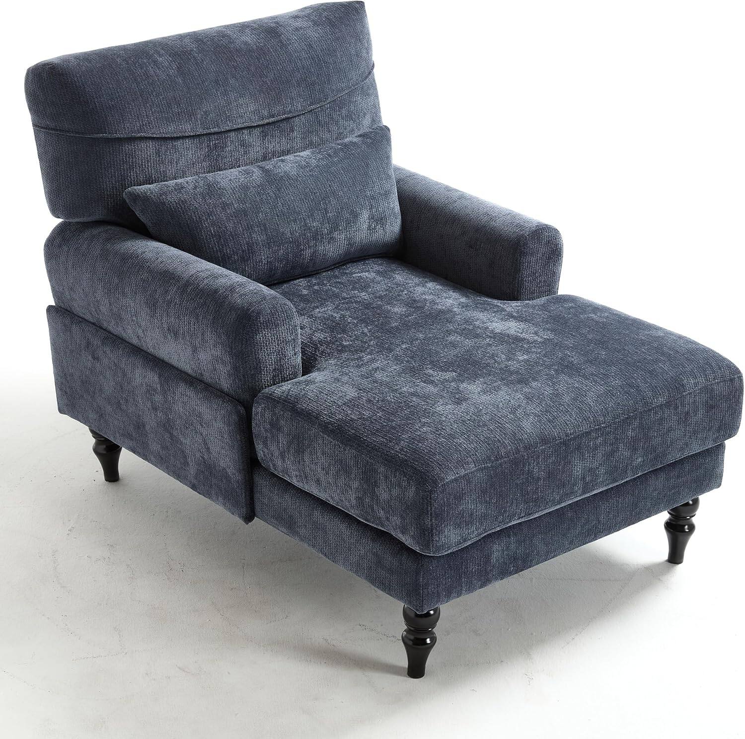 Alt View 5. Trinkets Crazed - Chaise Lounge Chair Indoor, Modern Leisure Sleeper Sofa Chair w/Double Deep Cushion, Accent Upholstered Readi - blue.