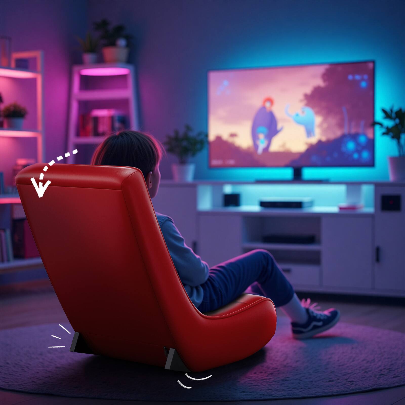 Left. GTPlayer - Gaming Floor Mat Rocking Chair with an angle limiter rocking floor mat gaming chair,Red Football Pattern - Orange.