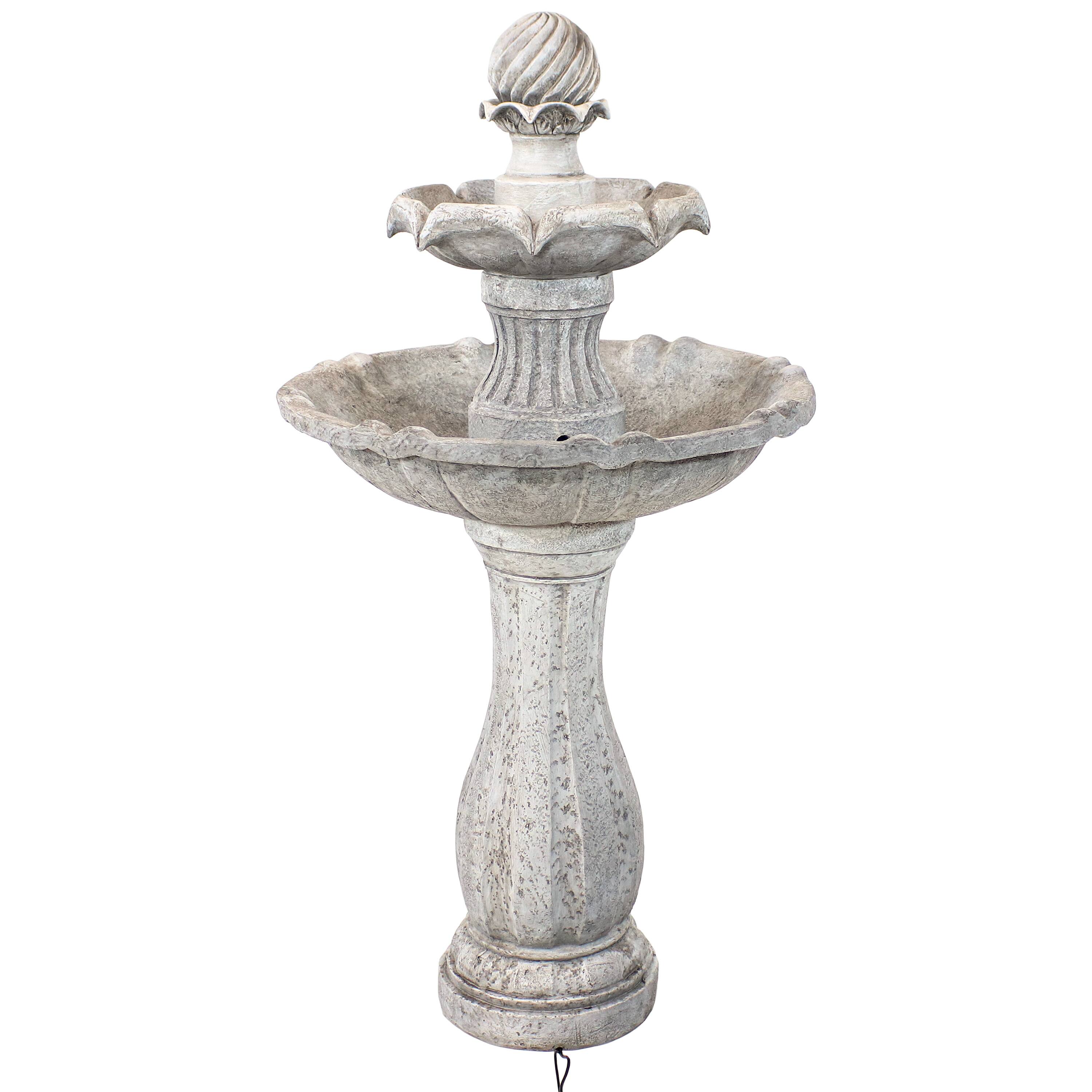 Alt View 9. Sunnydaze - Arcade Resin Outdoor 2-Tier Solar Fountain with Battery - White.