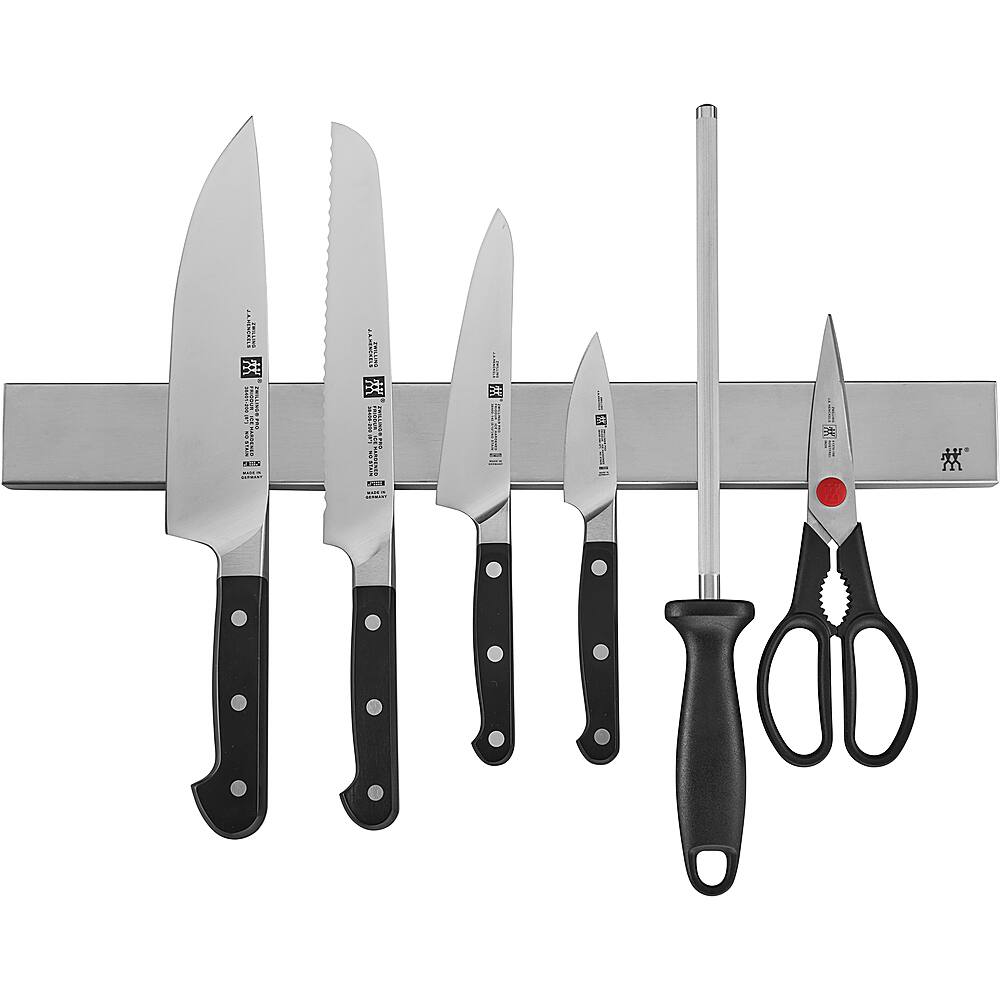 Angle. ZWILLING - Pro 7-pc Knife Set With 17.5-inch Stainless Magnetic Knife Bar - Black.