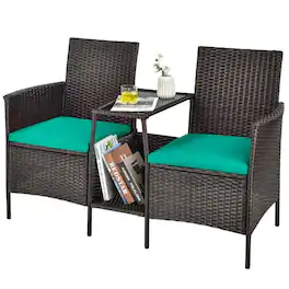 Kadyn - 3 Pcs Patio Rattan Furniture Set , Patio Conversation Sets, Cushioned Conversation Set Coffee Table - Blue