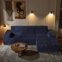 Ovios - 114" Starlight Fabric Sectional Sofa with Comfy Chaise, Boneless L-Shaped Couch for Living Room - Blue(Right Facing)