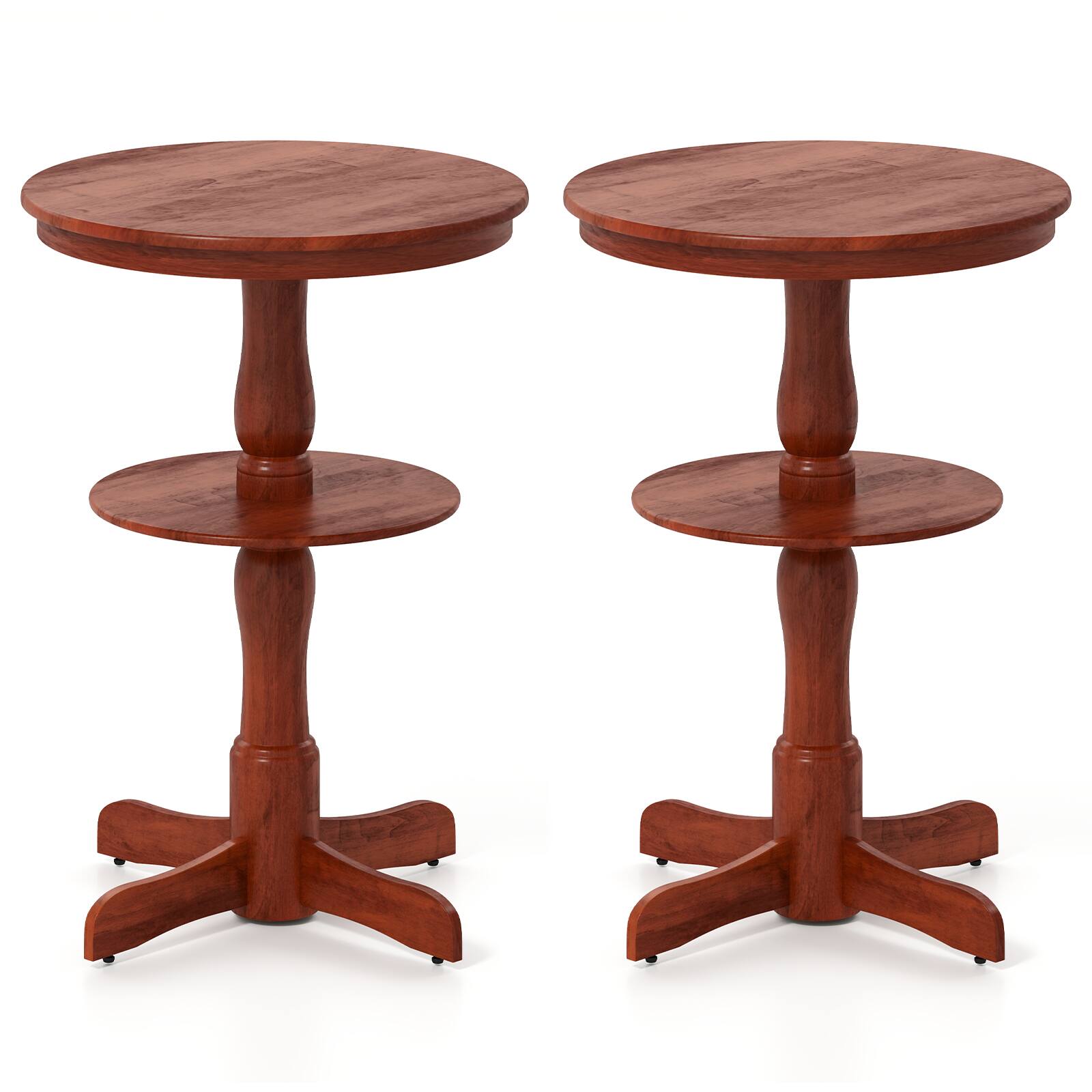 Alt View 9. Gymax - Gymax 2PCS 2-Tier Round High Top Table w/ Storage Shelf & Pedestal Base for Kitchen - Espresso.