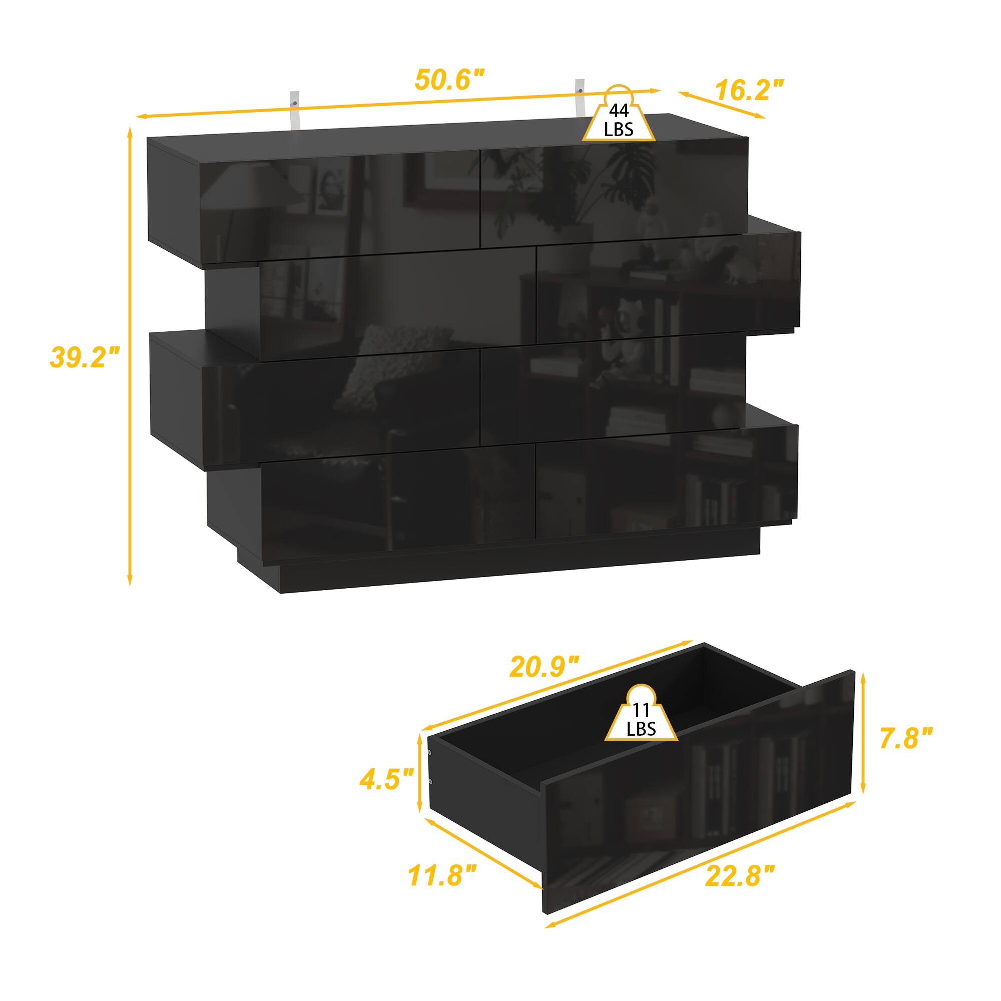 50.6" 16.2" 39.2" 20.9" 4.5" 7.8" 11.8" 22.8" 44 LBS 11 LBS