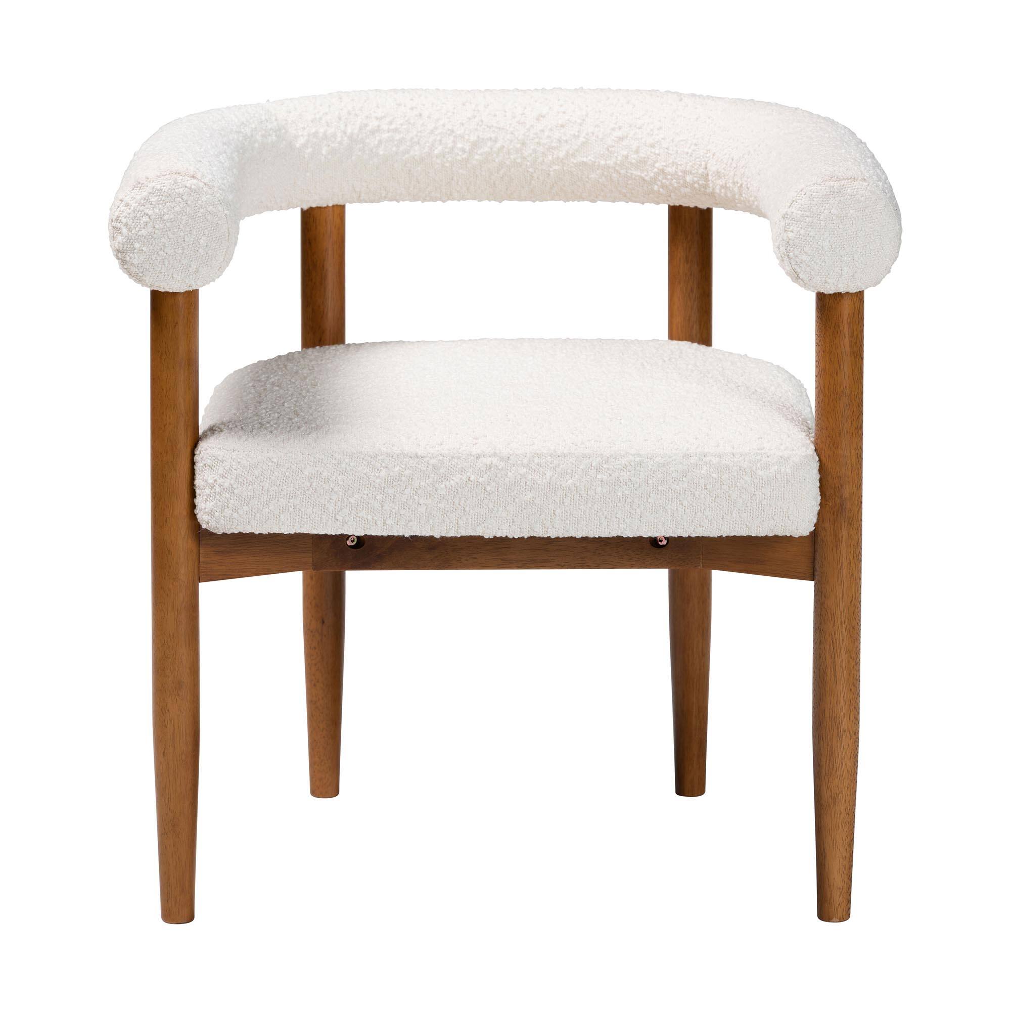 Angle. Baxton Studio - Caia Boucle Dining Chair – Modern Upholstered Accent Armchair, Cream, Minimalist Design - Cream/Walnut Brown.