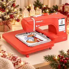 Poolin - EOC06-RE Embroidery Machine, 7.9" x 11" Area, 7" Touchscreen, Wi-Fi/USB, 850 SPM, 4 Hoops - Red