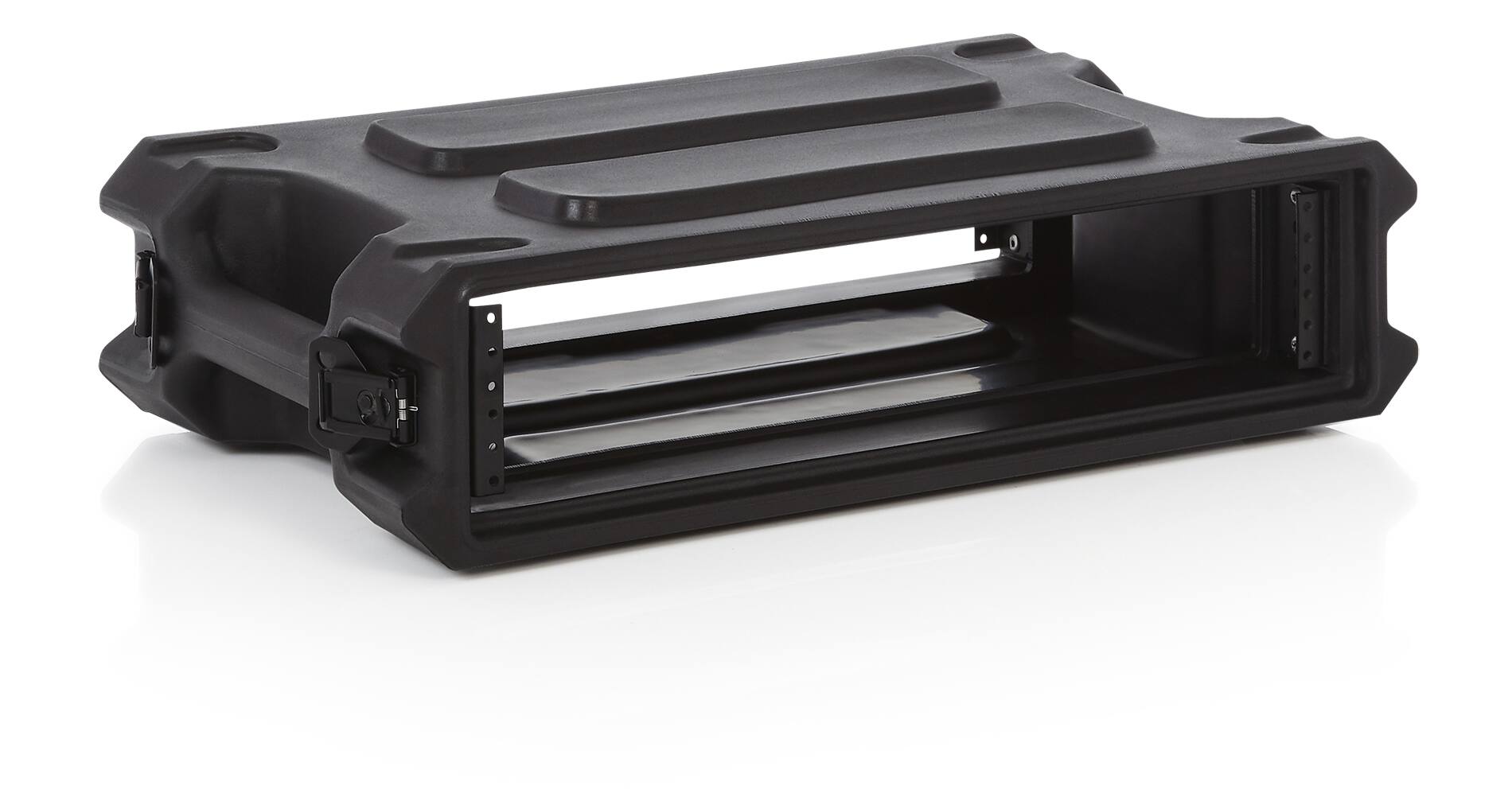 Angle. Gator - 2U Shallow Rotationally Molded Rack Case with 13-Inch Depth and Dual Threaded Rails.