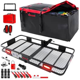 Mockins - 70 in. x 30 in. x 6 in. High Rail Cargo Hitch Carrier w/ 40 Cu Ft. Cargo Bag, Rear Lights, Plate Holder and Accessories