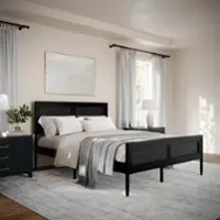 Martha Stewart - Jax Wooden Queen Platform Bed with Rattan Inset Headboard and Footboard-Black - Black - Front_Zoom