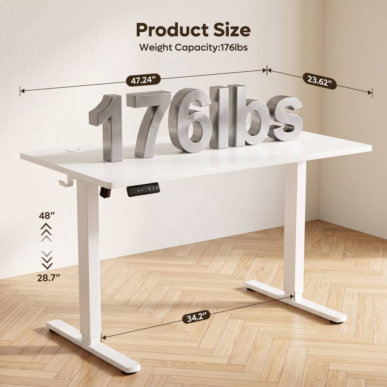 Product Size  
Weight Capacity: 176lbs  
47.24" x 23.62"  
AVI235  
48"  
28.7"  
34.2"