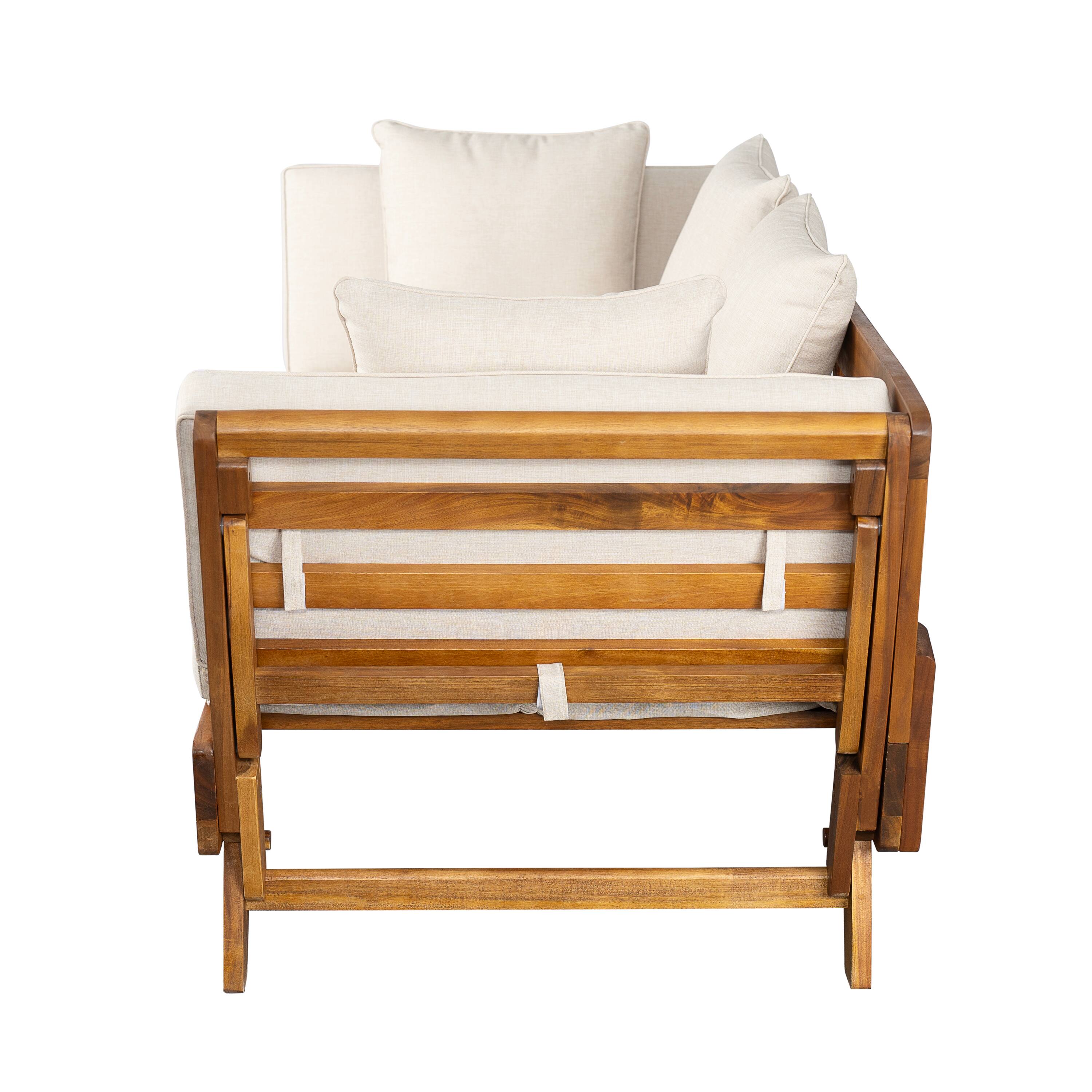 Alt View 1. Mondawe - Outdoor Patio Daybed Sofa with Foldable Arm 4 Back Pillows - Teak+ Beige.