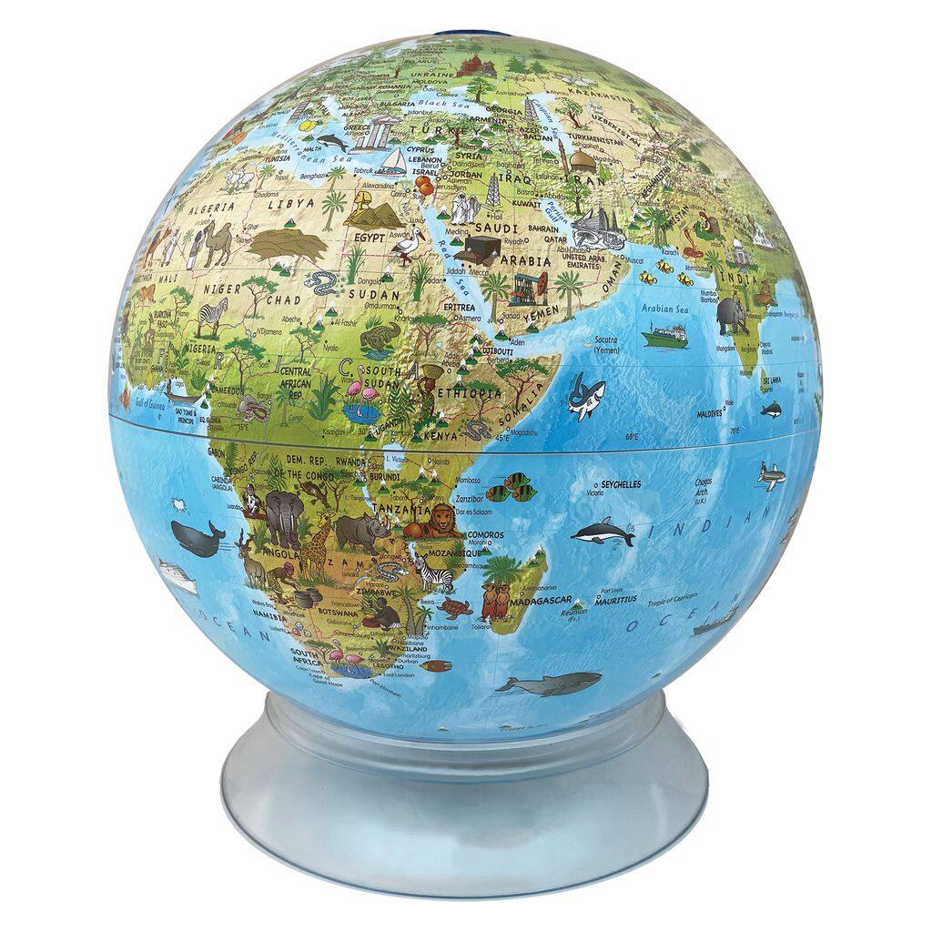 Replogle - 12" Day/Night Kids Globe, Durable Stand, HD Two-Way Map, LED Light, Educational with Free AR App - Blue Ocean Vegetational Globe