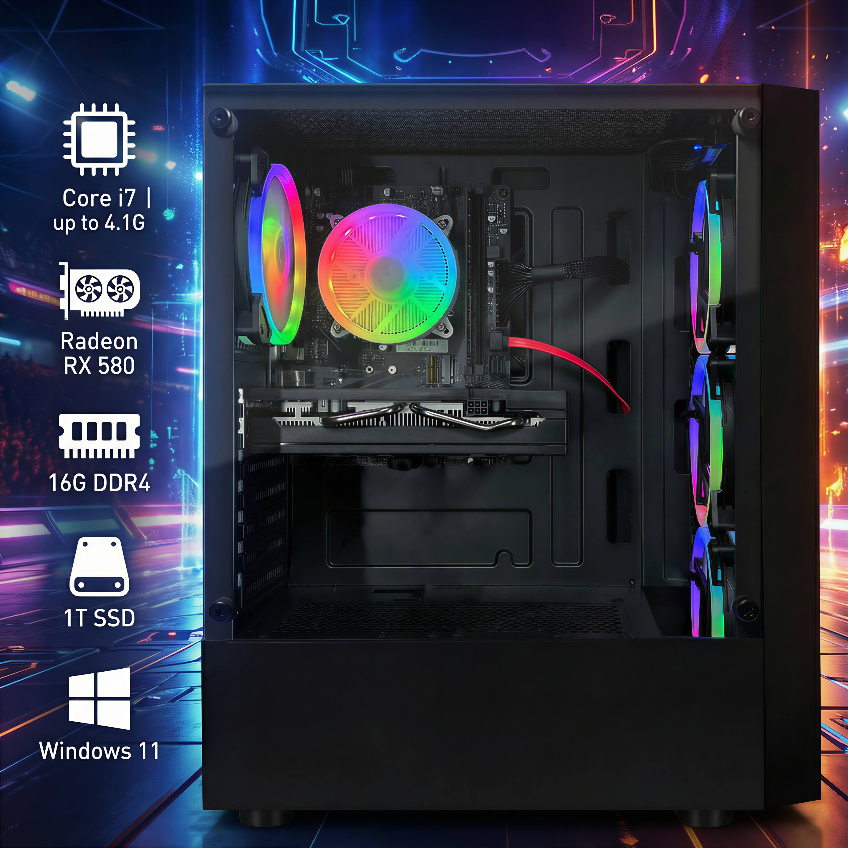 STGAubron Gaming PC Computer Desktop, Radeon RX 580 8G, Intel Core