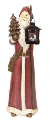 Diva At Home - 20" Santa Claus Tabletop Figurine with Christmas Tree and Votive Candle Holder - Brown