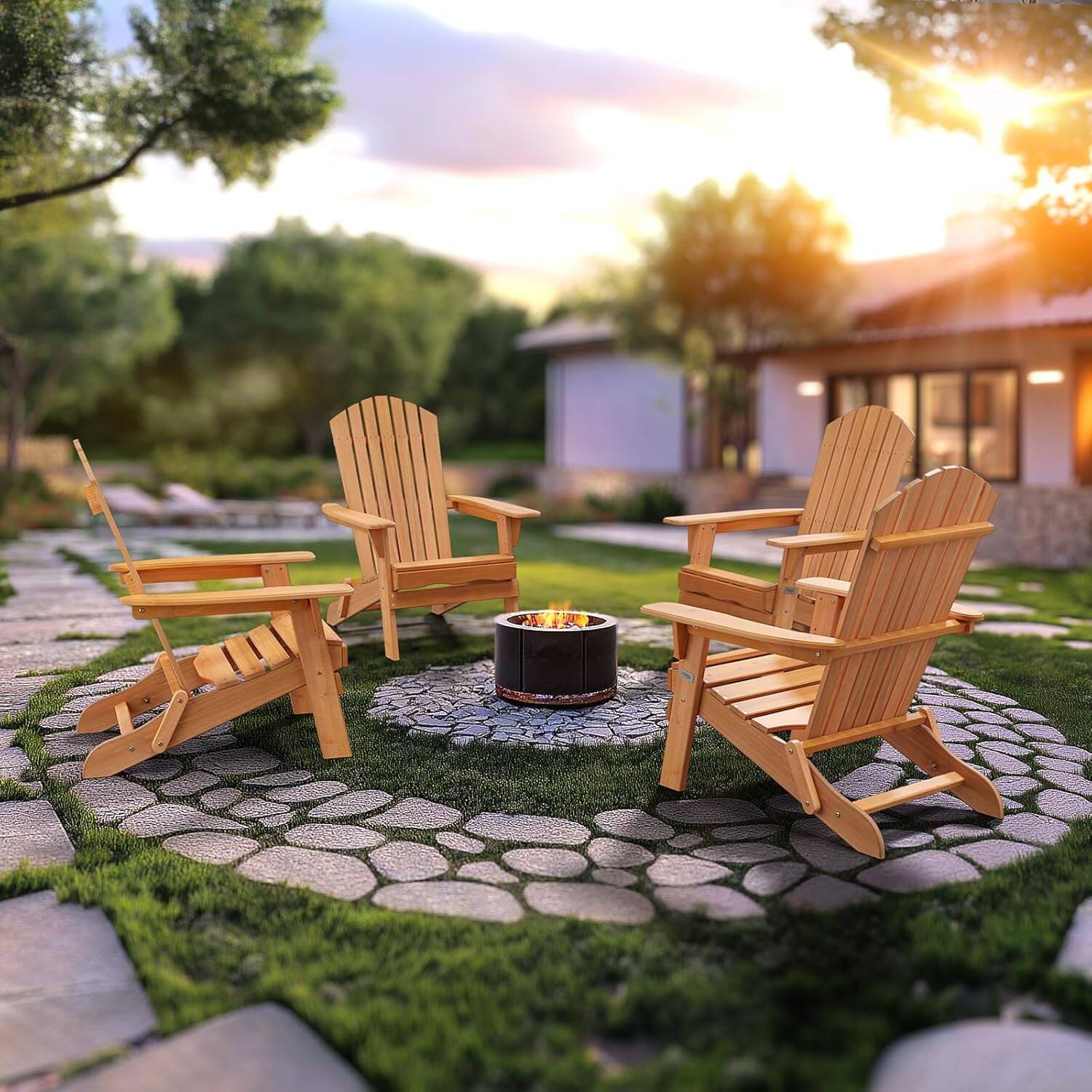 Alt View 5. Winado - 2PCS 40in Wooden Folding Adirondack Chair, Foldable Fire Pit Chair for Indoor Outdoor Patio Garden Porch Yard Balcony - Teak.
