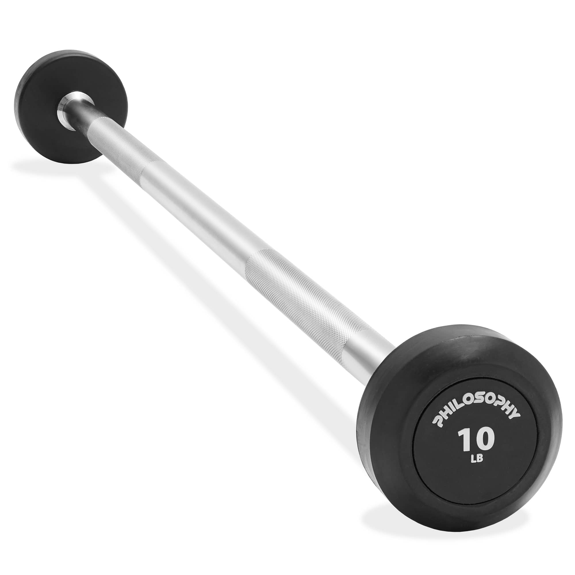 Philosophy Gym - Rubber Fixed Barbell - Pre-Loaded Weight Straight Bar Weightlifting - Black