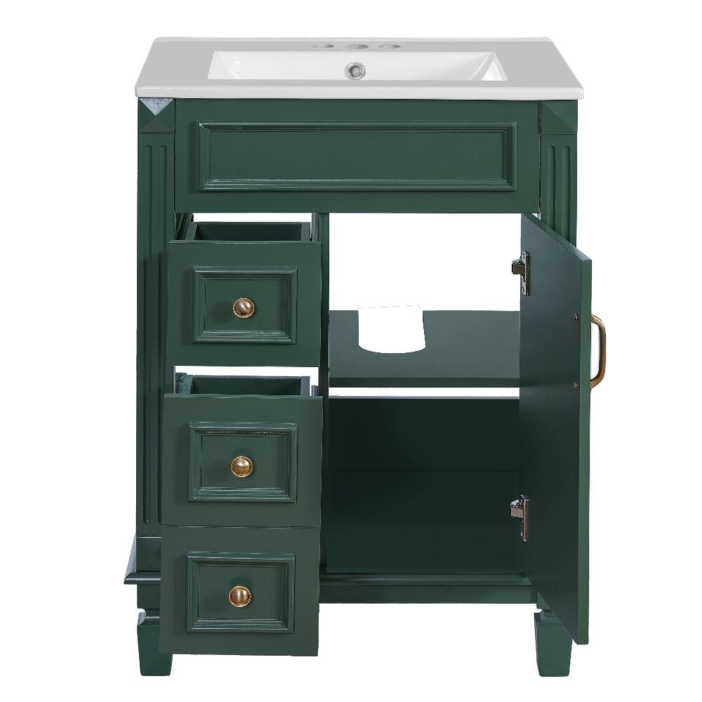 Alt View 6. Loheer - Loheer 24 inch bathroom vanity with sink Green Small Bathroom Vanity with 2 Drawers - Green.