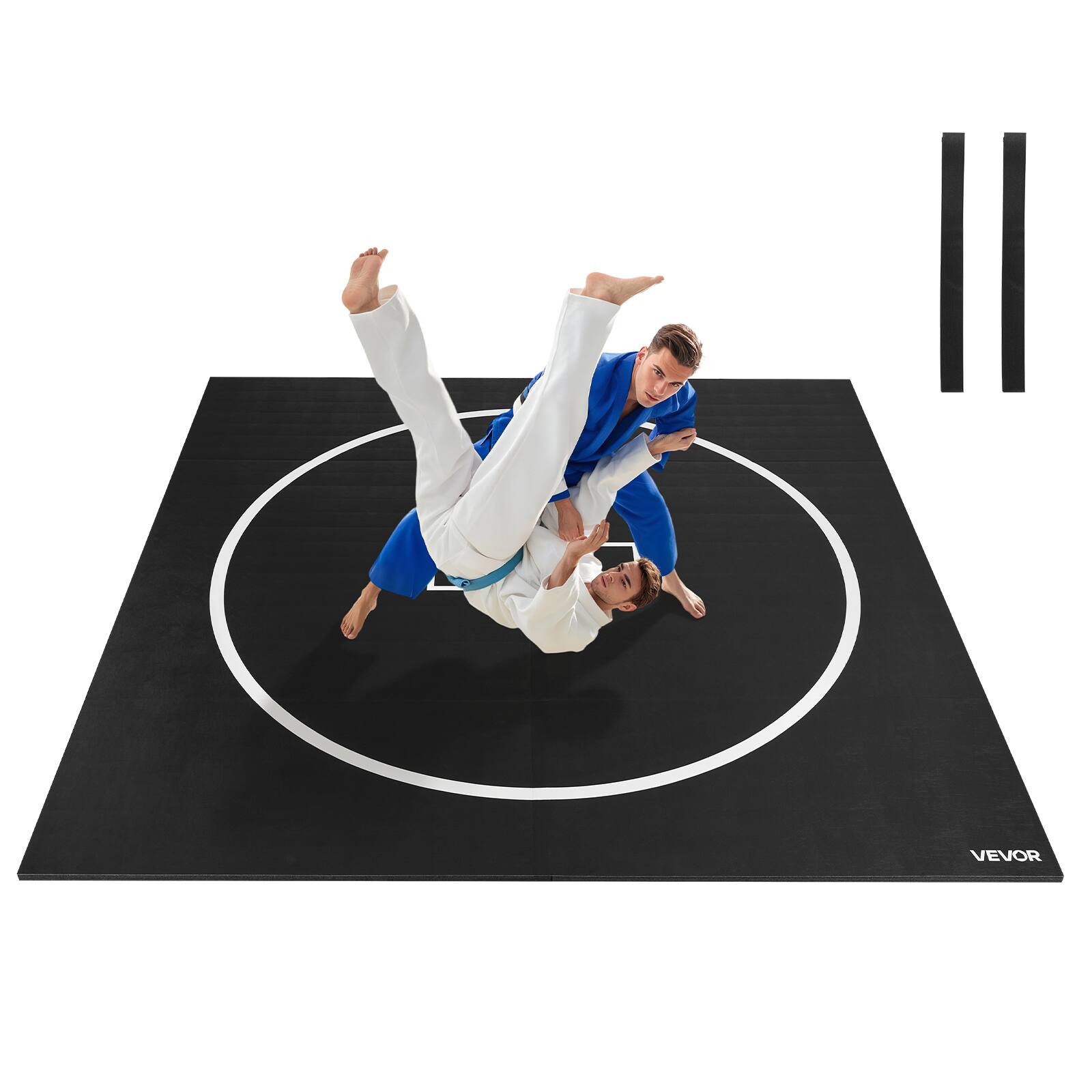 Alt View 5. VEVOR - 10x10 ft Wrestling Mat, Martial Arts Thick Mat for Home Gym Workouts Exercise, Waterproof PVC Roll-Up Training Mats - Black.