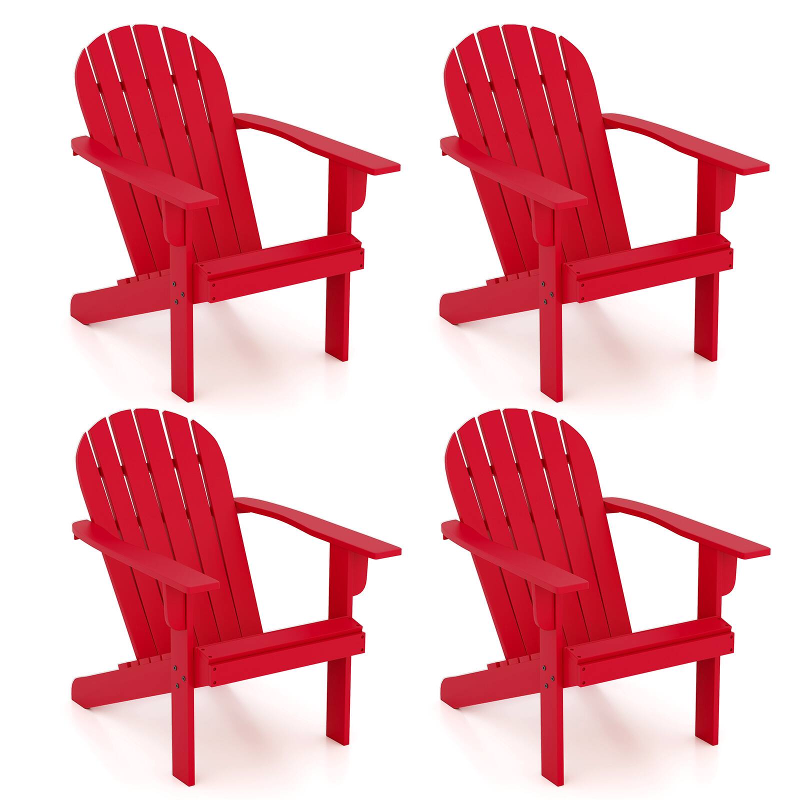 Front. Gymax - Gymax 4PCS Patio Adirondack Chair w/ Inclined Seat High Backrest & Wide Armrests Red - Red.