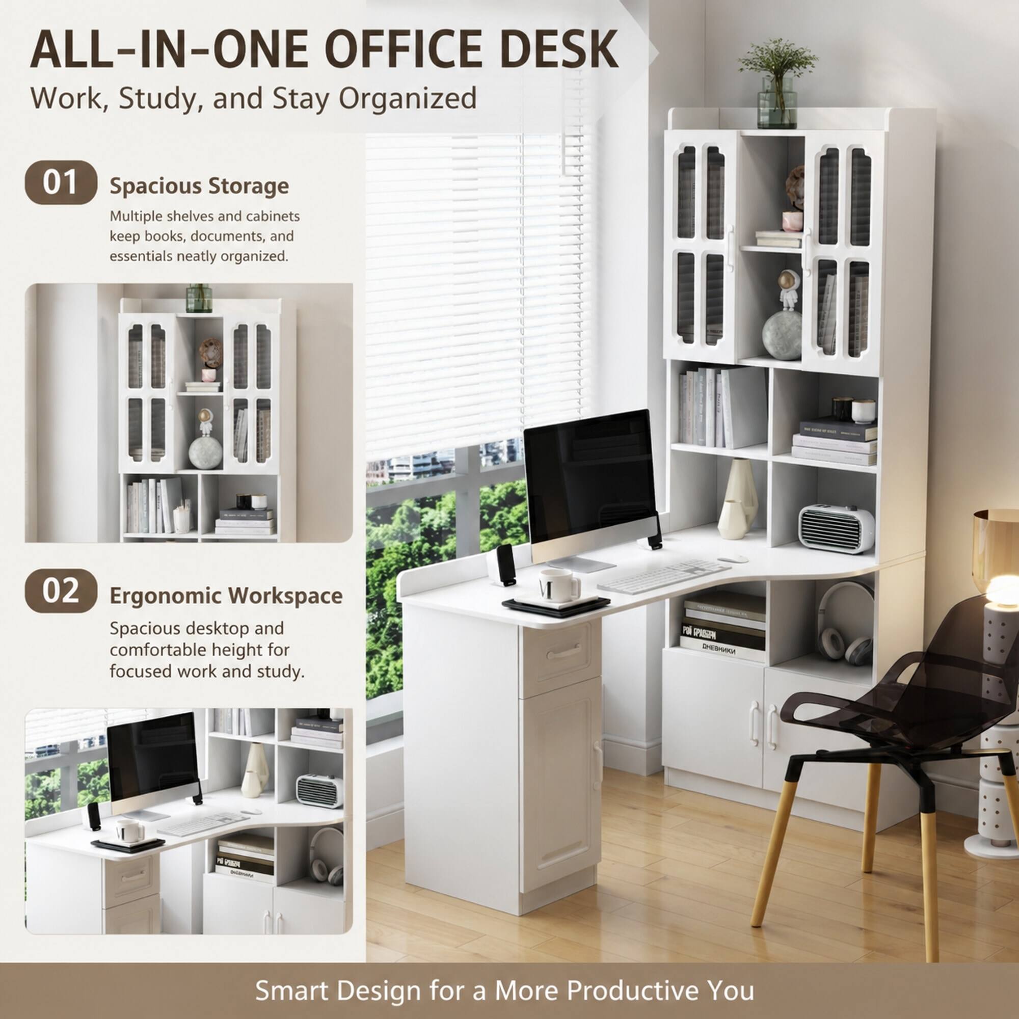RYHNUYNE L Shaped Corner Computer Desk, 15mm Particle Board Workstation ...