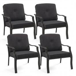 Gymax - Set of 4 Patio Metal Chairs Outdoor Dining Seat Heavy Duty w/ Cushions Garden - Black