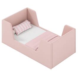 Costway - Soft Velvet Fabric Upholstered Children Floor Bed with Safety Rails & Headboard - Pink