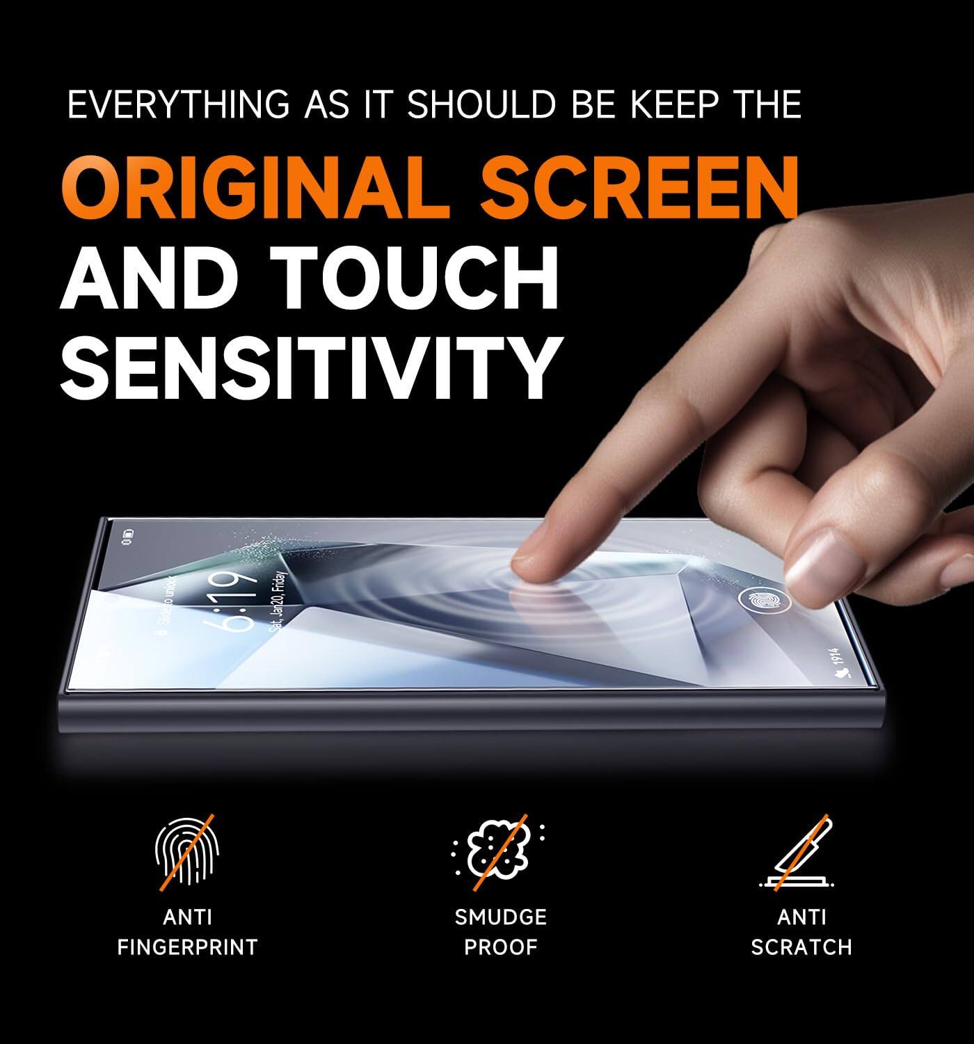 EVERYTHING AS IT SHOULD BE KEEP THE ORIGINAL SCREEN AND TOUCH SENSITIVITY

0 0
unlock o Slide
6:19
Friday Jan20, Sat,
1914

ANTI FINGERPRINT
SMUDGE PROOF
ANTI SCRATCH