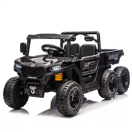 BreeBe - 24V 400W Kids Ride-On 6-Wheel Electric Dump Truck, 4WD, 2.4G Remote, Suspension, Bluetooth, Music, Ages 3-5 - Black