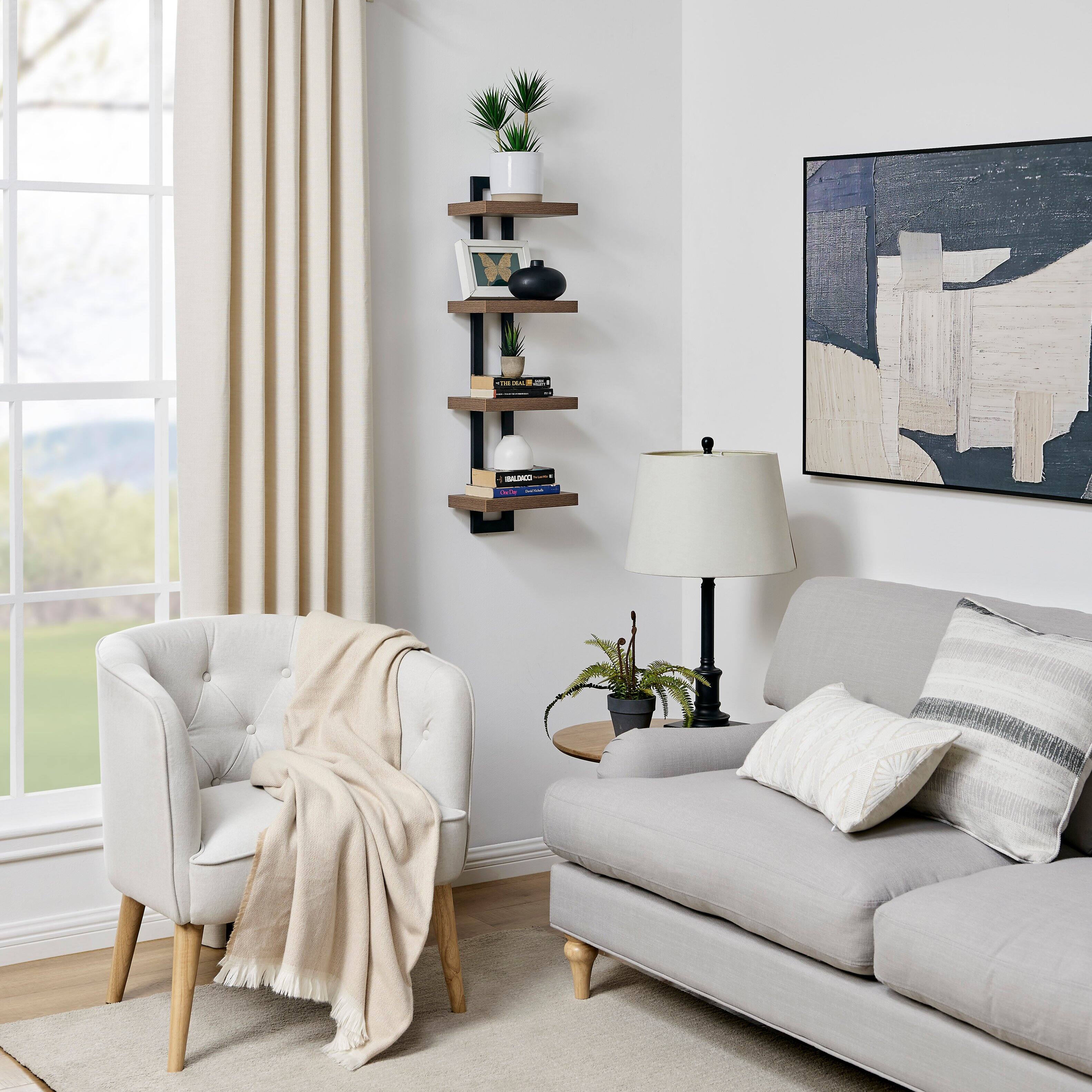 Alt View 6. Danya B - 4-Tier Ladder Bracket Wall Shelves - Black Metal and Walnut Finish - Walnut.