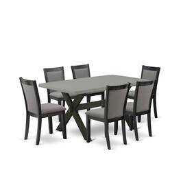 East West Furniture - 7 Piece Dining Room Table Set - A Cement Top Mid Century Dining Table with Trestle Base and 6 Dark - Multi-Color