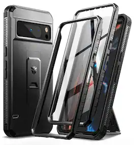 Dexnor - Case for Google Pixel 8 Pro with Screen Protector, Kickstand, Heavy Duty Military Grade Shockproof Protection - Black