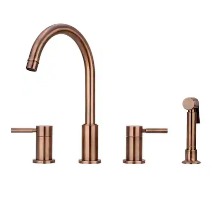Front. Akicon - Akicon Solid Brass Double-Handle 360° Swivel Widespread Kitchen Faucet with Side Sprayer in Antique Copper - Antique Copper.