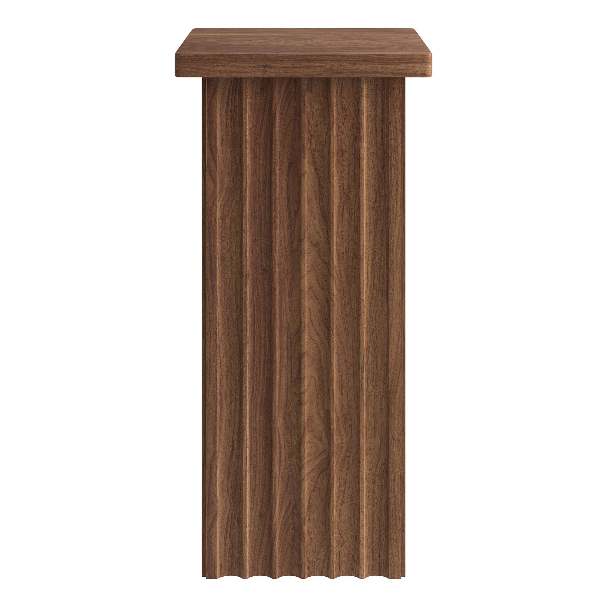Front. Hudson&Canal - Bourne 10.75" Wide Square Fluted Side Table - Satin Walnut.