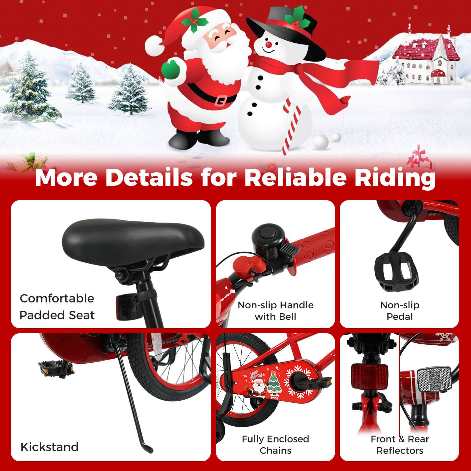 More Details for Reliable Riding

- Comfortable Padded Seat
- Non-slip Handle with Bell
- Non-slip Pedal
- Kickstand
- Fully Enclosed Chains
- Front & Rear Reflectors