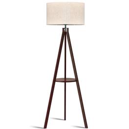 Lepower - 61" Tripod Floor Lamp with Shelf, E26 Base, Solid Wood Standing Lamp for Living Room, Bedroom & Office - Walnut
