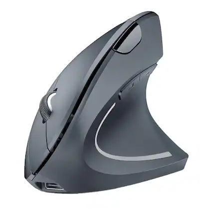 Front. PRIMEPLUS - Computer Wireless Ergonomic Mouse - Vertical Optical Mouse with Silent Click, 4800 DPI (6 Adjustable), Rechargeable - Gray.