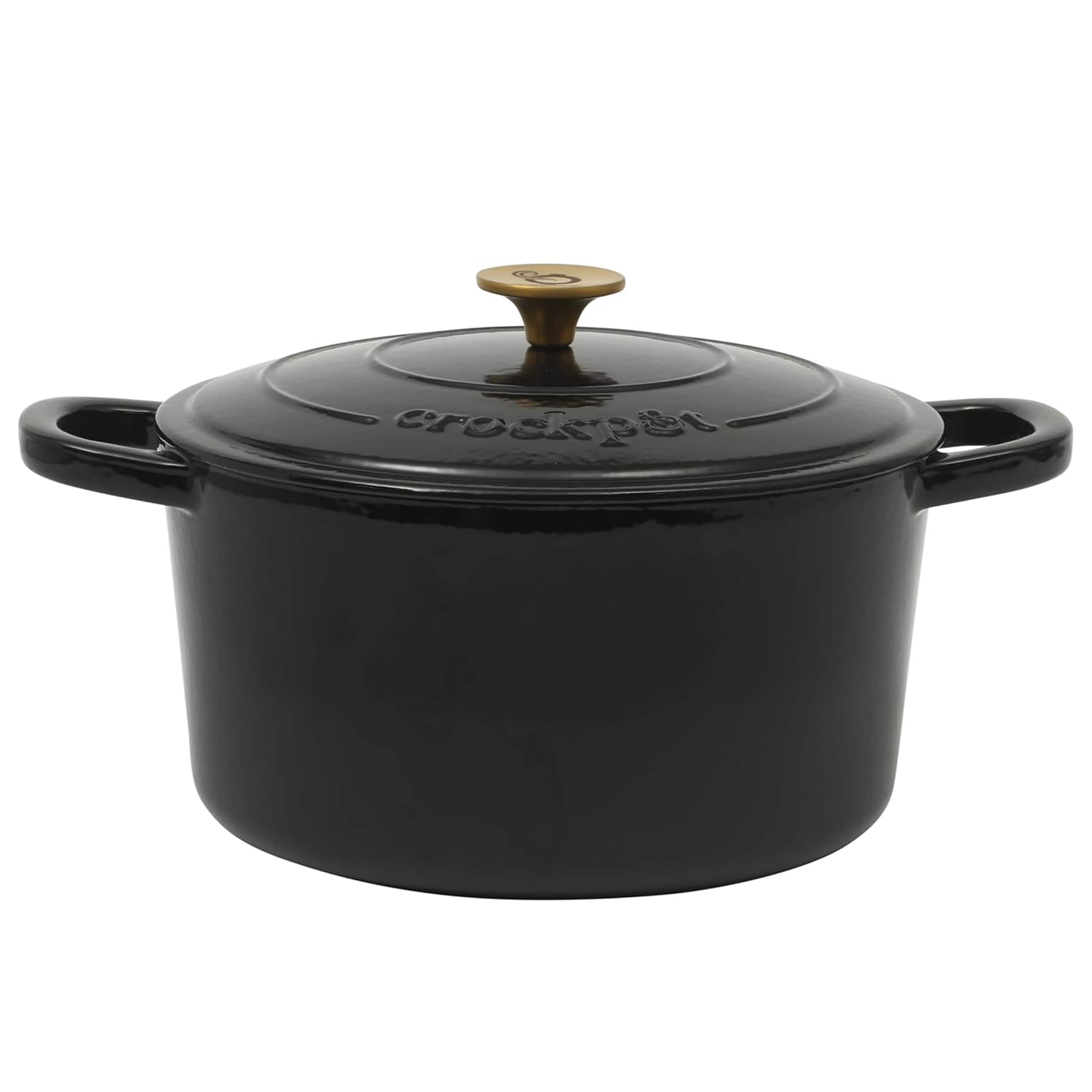 Crock-Pot - Artisan 2 Piece 7 Quart Enameled Cast Iron Dutch Oven with Lid in Lavender - Black, Gold