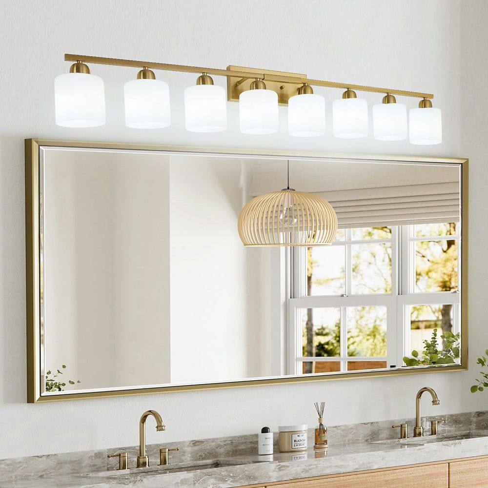 Alt View 5. Kadyn - 52inch Gold Bathroom Light Fixtures, Modern Bathroom Vanity Light with Milky White Glass Shade, Gold - Gold.
