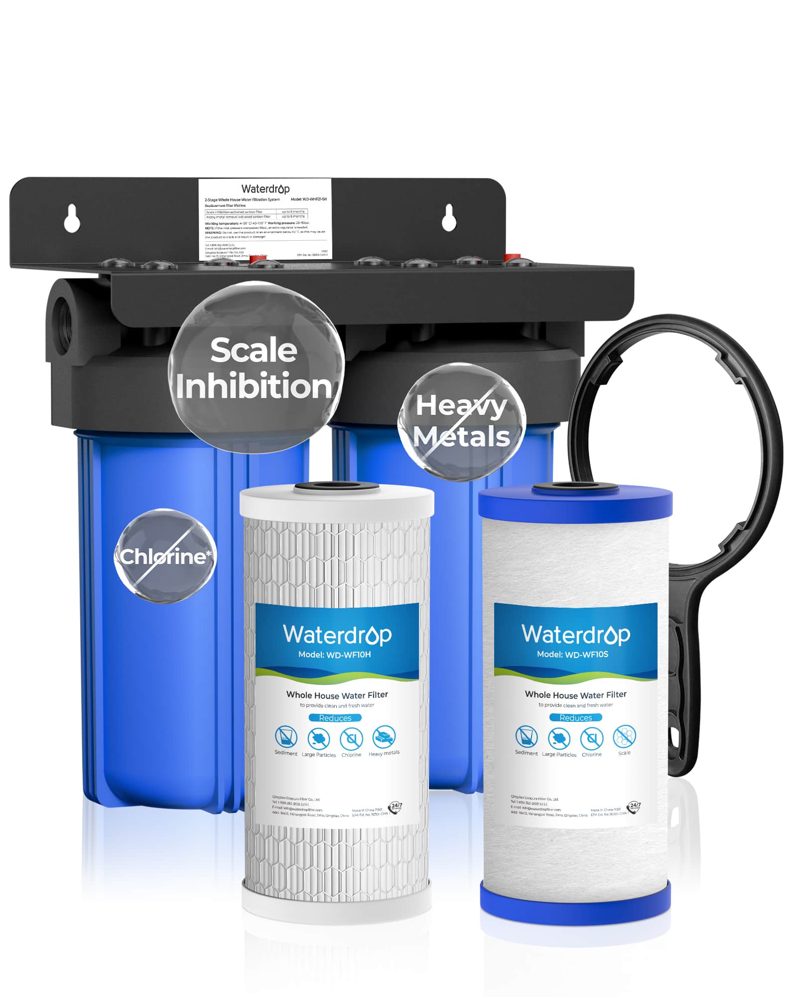 Waterdrop - WD-WHF21-SH 2 Stage Whole House Water Filter System, with Heavy Metal and Anti-Scale Sediment Filter - Blue