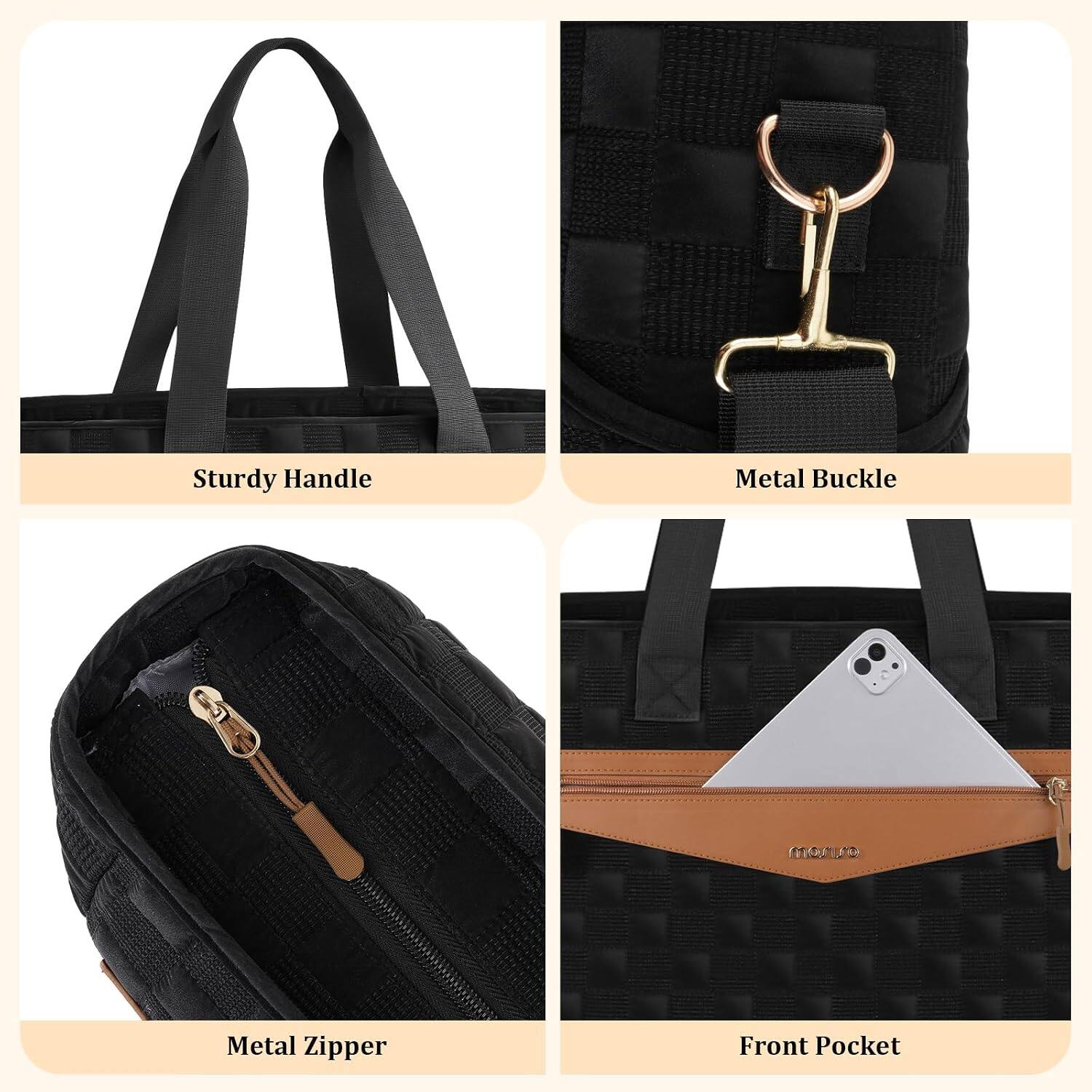 Sturdy Handle  
Metal Buckle  
Metal Zipper  
Front Pocket