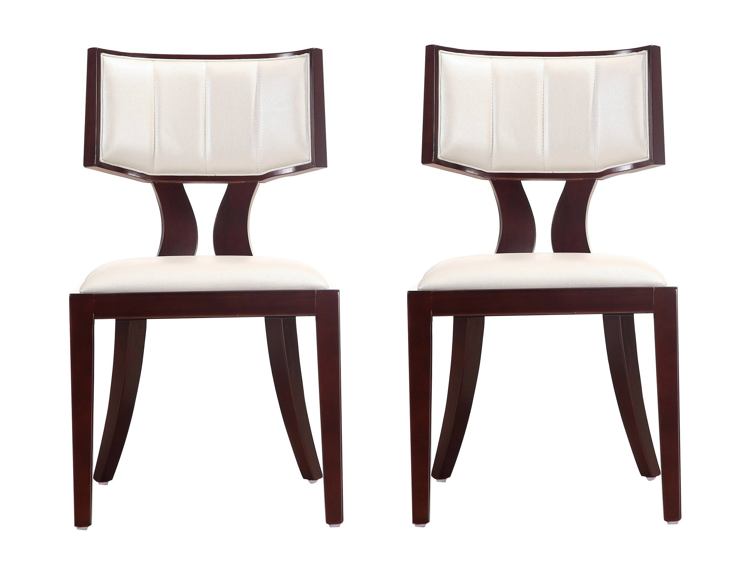 Front. Manhattan Comfort - Pulitzer Traditional Wood Vegan Leather Dining Chair - Set of 2 - Pearl White.