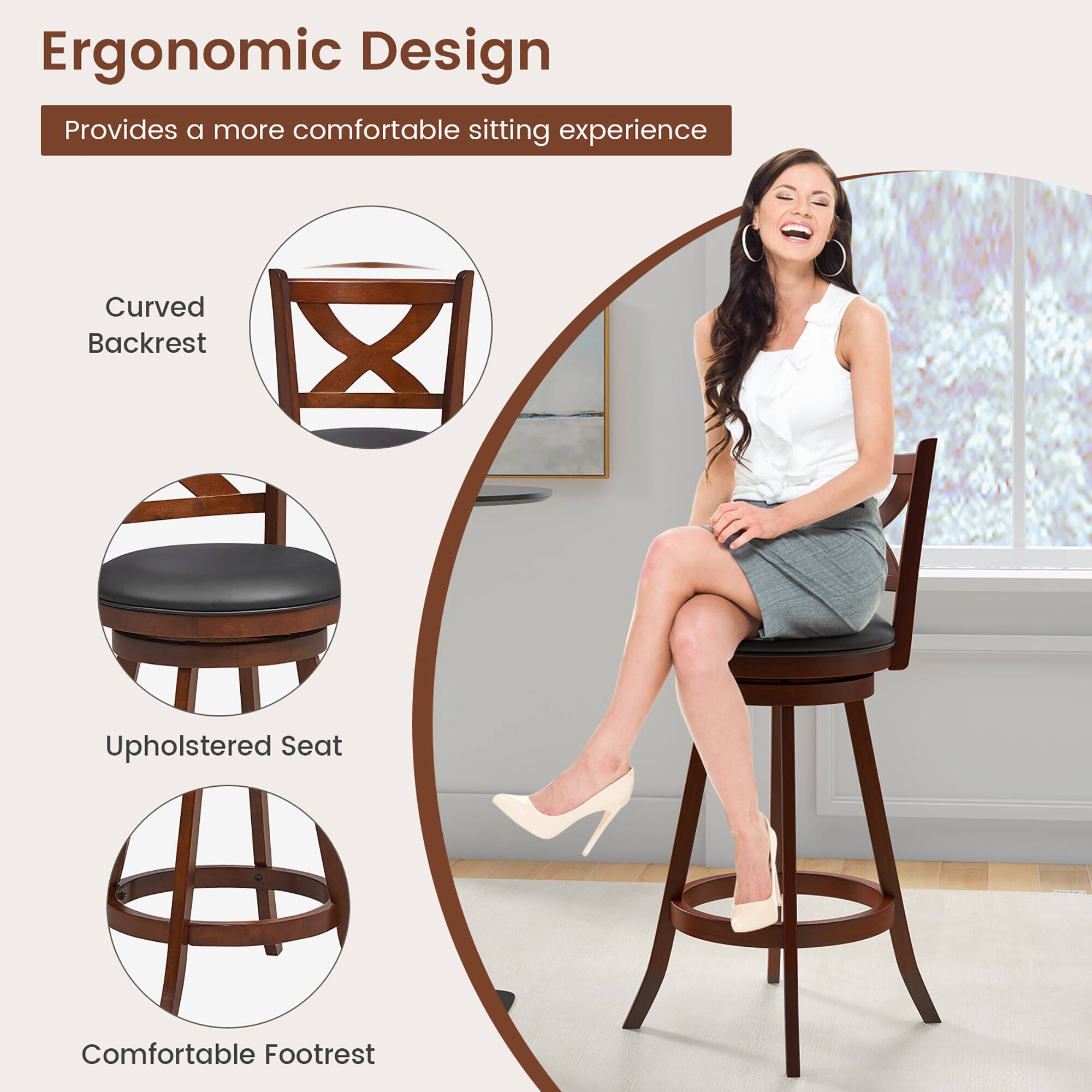 Ergonomic Design, Provides a more comfortable sitting experience, Curved Backrest, Upholstered Seat, Comfortable Footrest