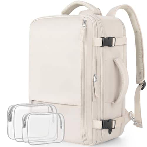 Live At Space - Travel Backpack for Women Large Carry On Waterproof Personal Item laptop backpack 17 3 inch College Bag Casual Daypack - Beige